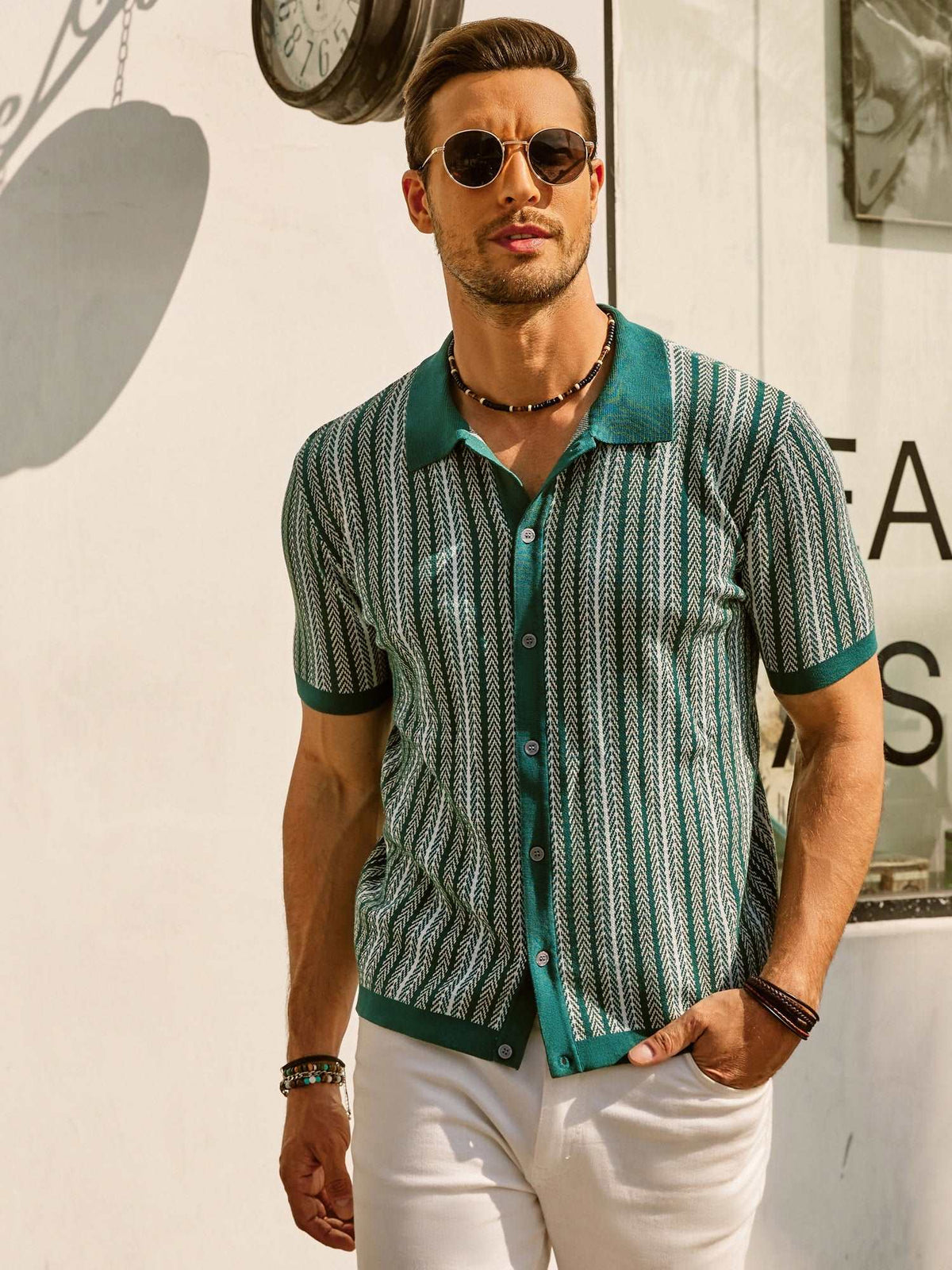 Męska koszulka polo Slim Fit z retro paskiem - lekka bawełniana mieszanka i krótki rękaw