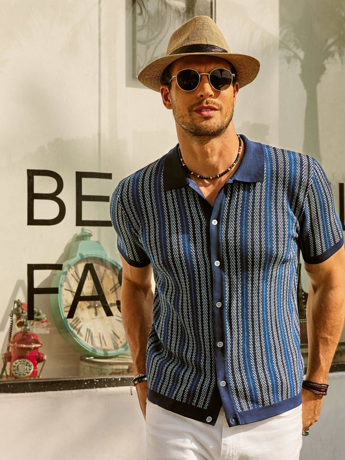 Men's Retro Stripe Slim Fit Polo - Lightweight Cotton Blend, Short Sleeve