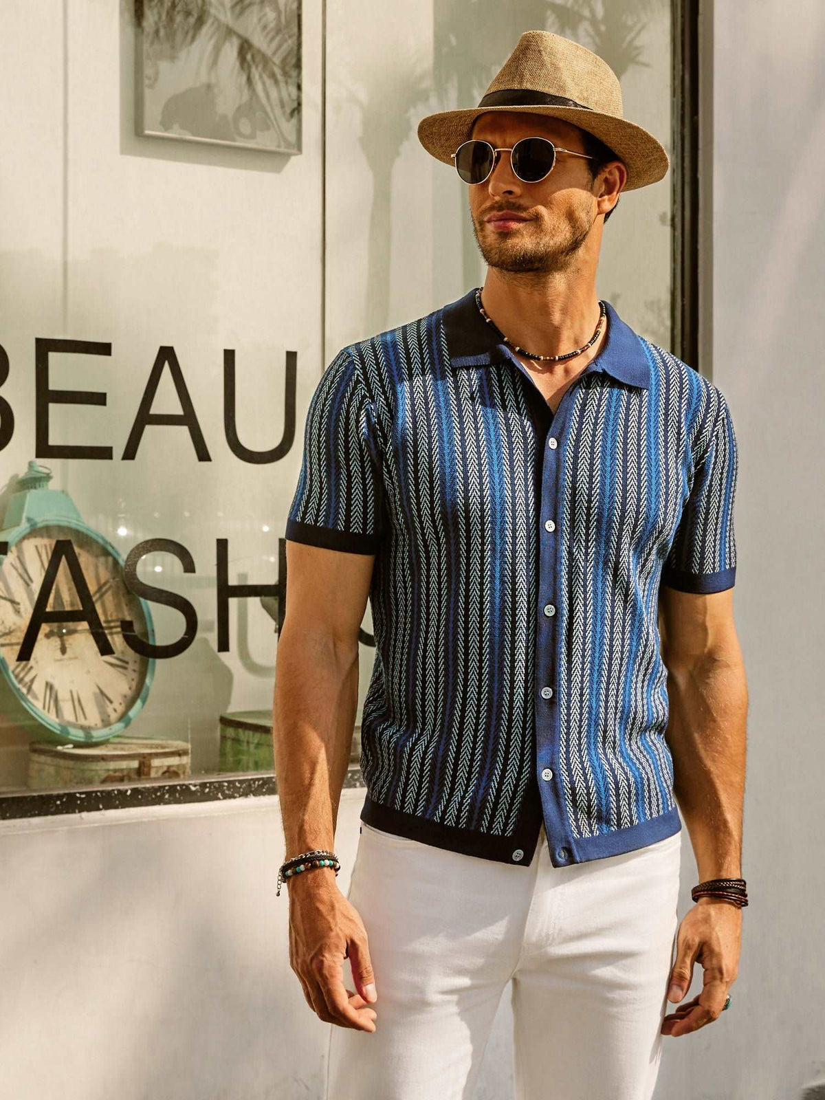 Męska koszulka polo Slim Fit z retro paskiem - lekka bawełniana mieszanka i krótki rękaw