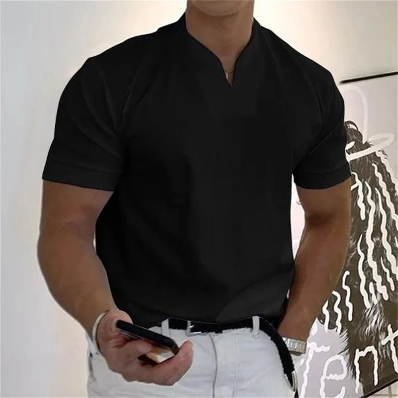 Herren V-Ausschnitt T-Shirt mit seitlichen Ärmelbündchen, schmaler Schnitt – perfekt für legere Looks