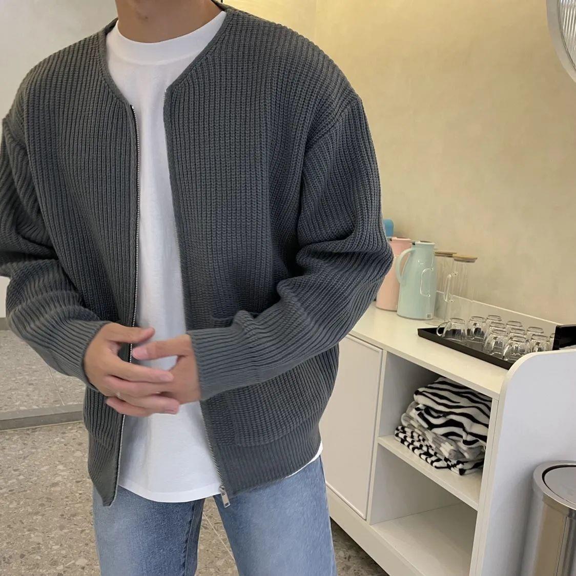Herren Herbst-Wollstrickcardigan, lässiger offener Pullover