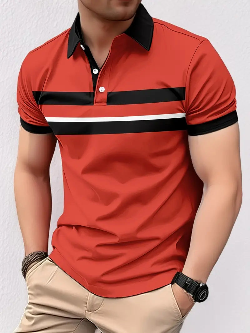 Herren Polo - Normale Passform - Kontrastierende Kragen und Manschetten - Gestreiftes Brustdesign