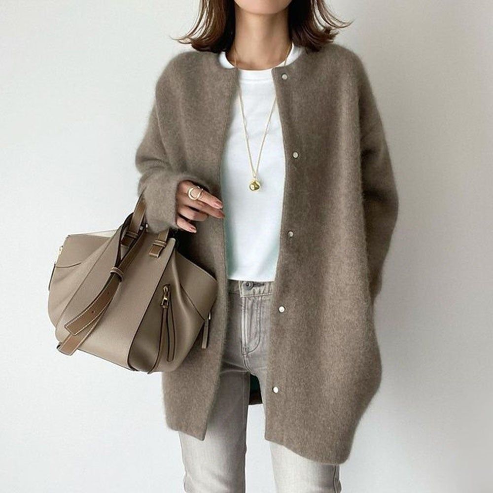 Langärmlige Damenstrickjacke aus Wolle mit Knöpfen – leichter Frühlingspullover für einen lässigen Look