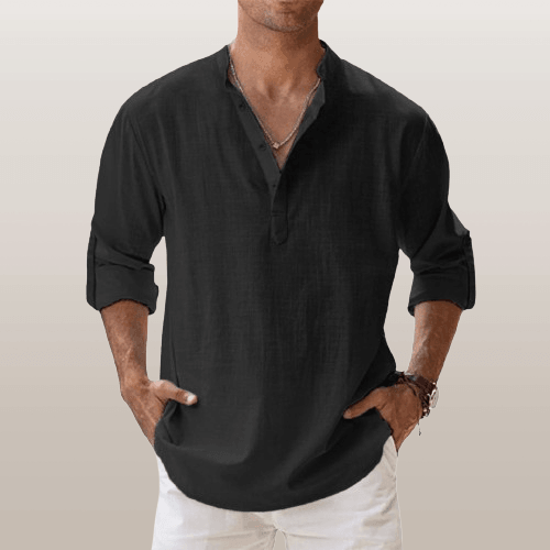 Men's Comfortable Long Sleeve Linen Blend Henley Shirt - Stylish Regular Fit for Daily Wear