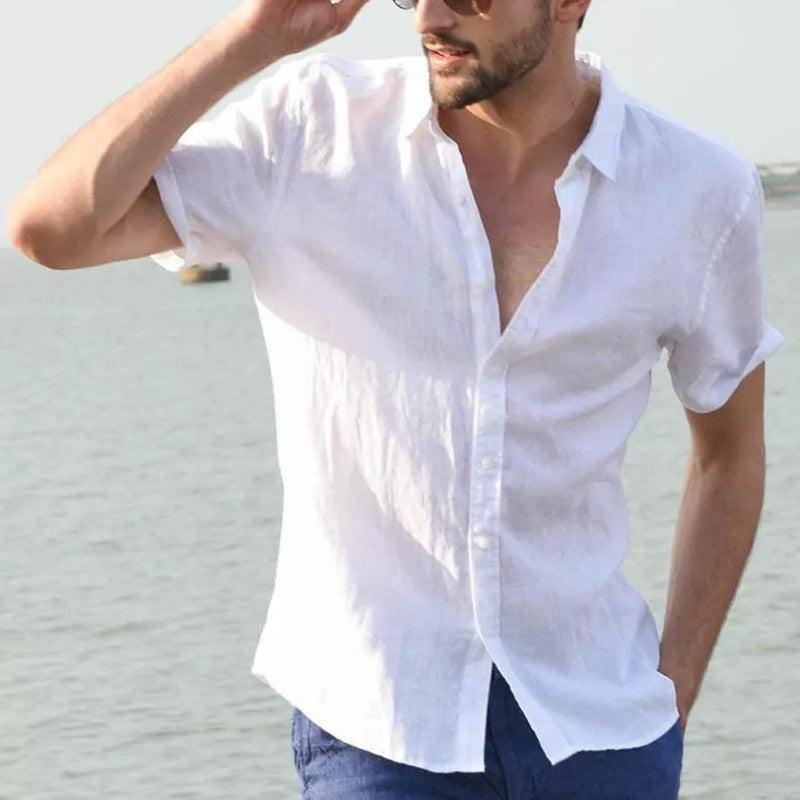 Men's Short Sleeve Casual Shirt - Relaxed Fit with Button-Down Collar