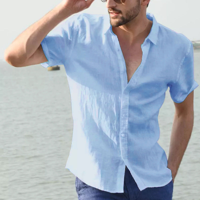 Camisa Casual de Hombre - Corte Relaxed - Manga Corta - Cuello con Botón