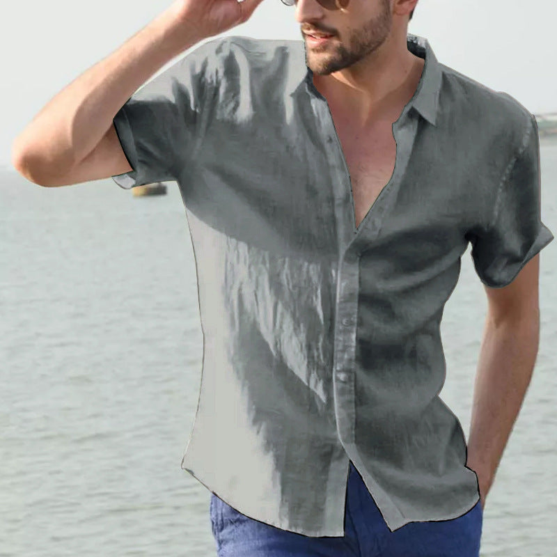 Camisa Casual de Hombre - Corte Relajado - Manga Corta - Cuello con Botón