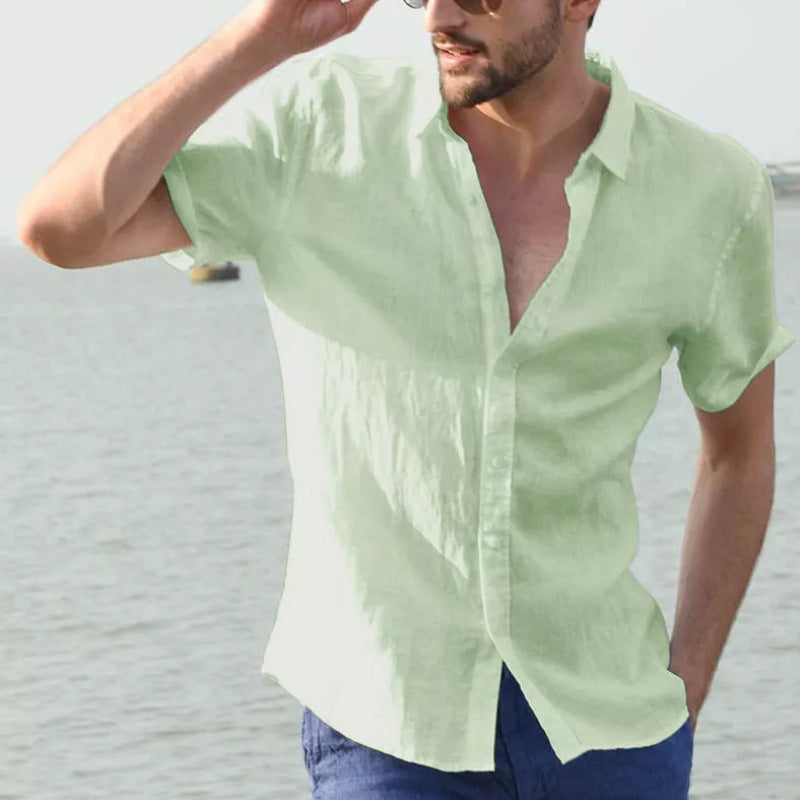 Camisa Casual de Hombre - Corte Relajado - Manga Corta - Cuello con Botón