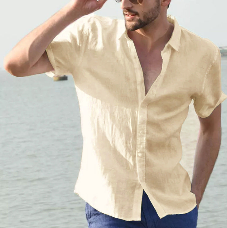 Camisa Casual de Hombre - Corte Relajado - Manga Corta - Cuello con Botón