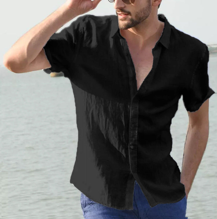 Men's Short Sleeve Casual Shirt - Relaxed Fit with Button-Down Collar
