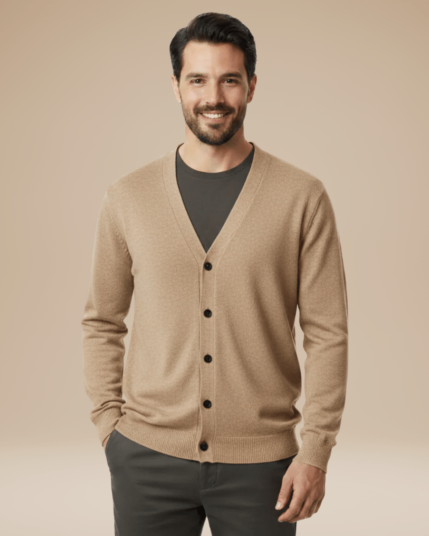 Herbstlicher V-Ausschnitt Cashmere-Cardigan für Herren mit Knopfleiste