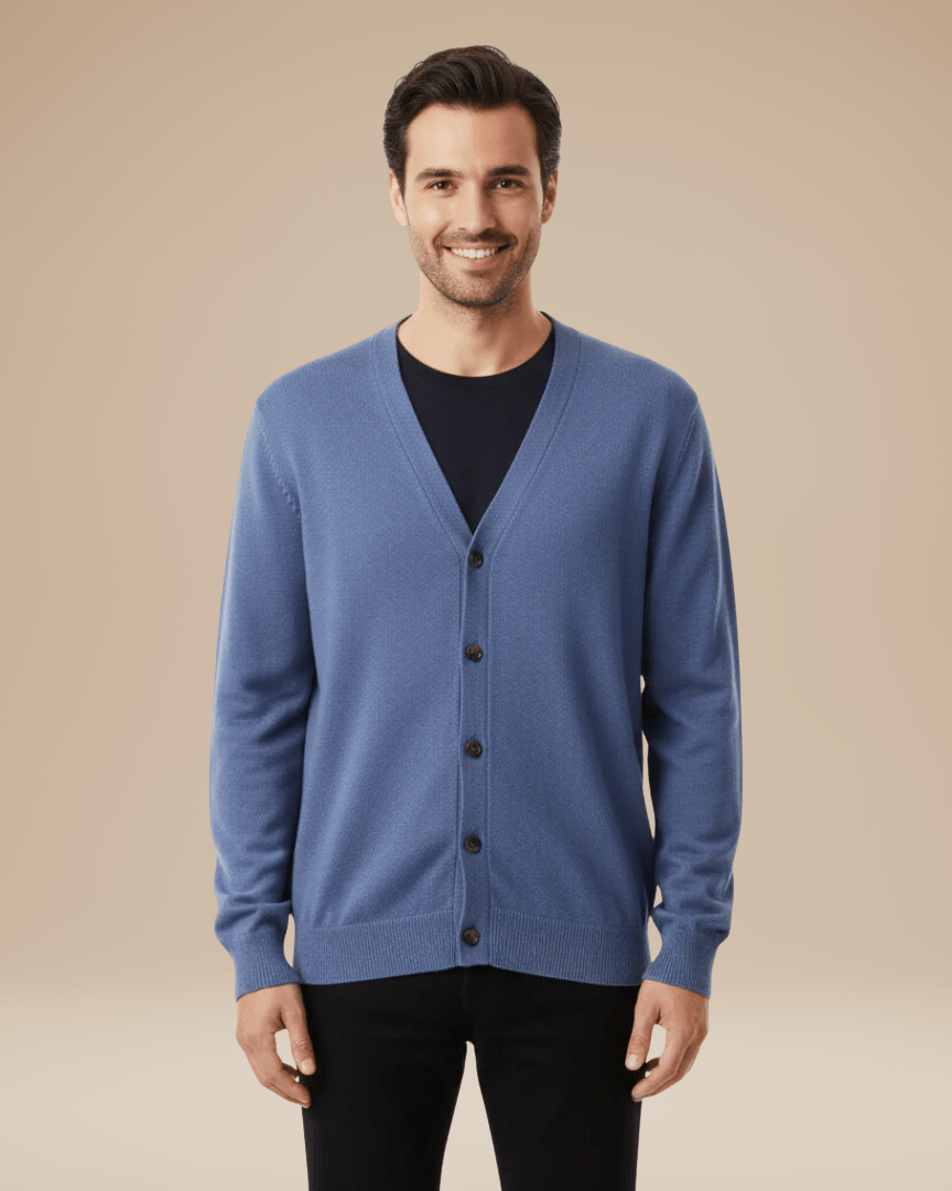 Herbstlicher V-Ausschnitt Cashmere-Cardigan für Herren mit Knopfleiste