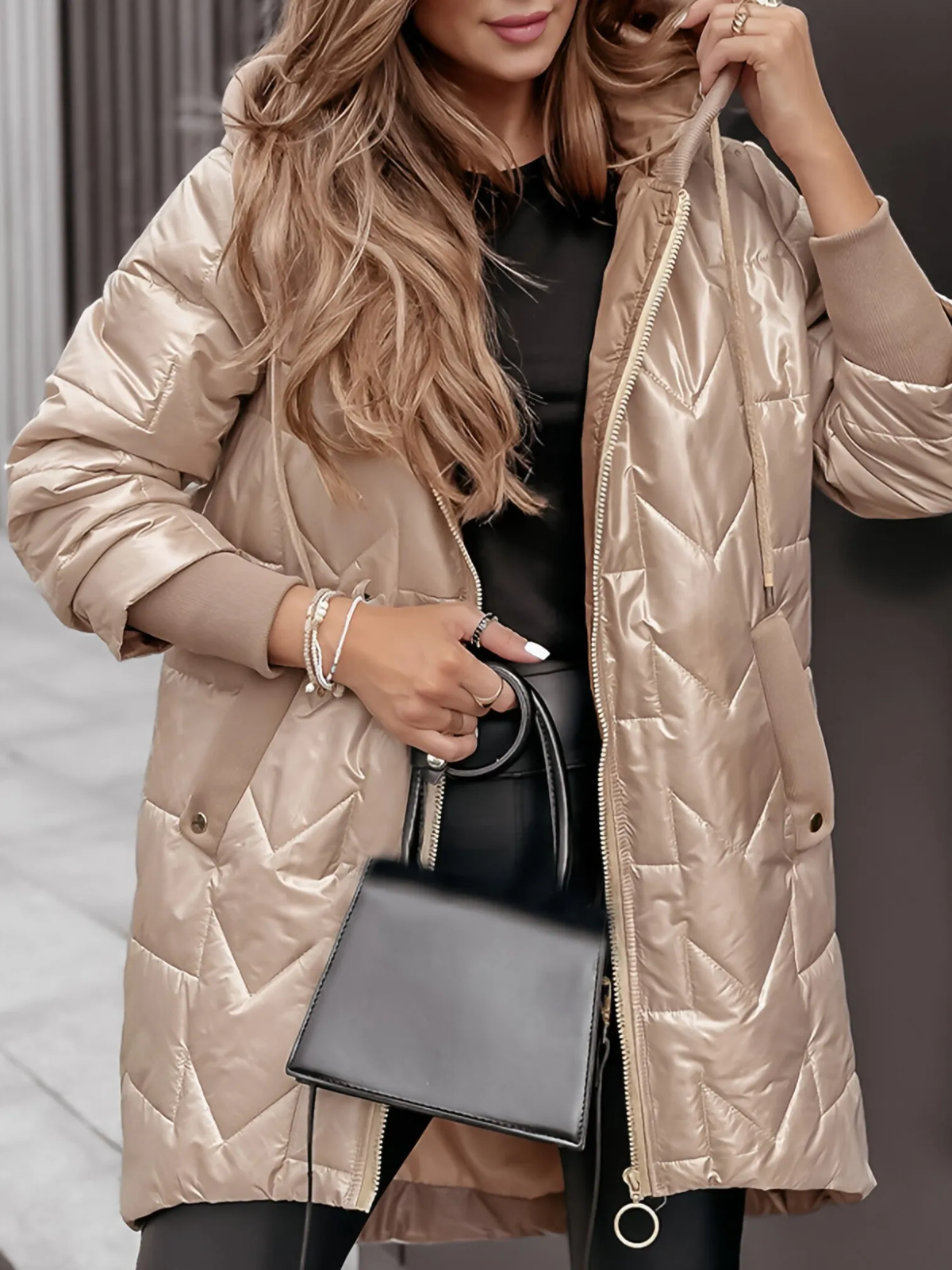 Eleganter, langer Damenwintermantel aus Wolle mit Kapuze – ideal für Herbst und Winter, warm und stilvoll