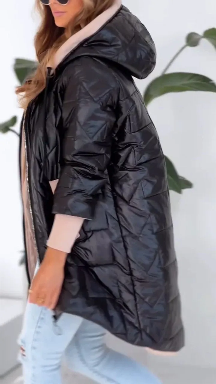 Eleganter, langer Damenwintermantel aus Wolle mit Kapuze – ideal für Herbst und Winter, warm und stilvoll