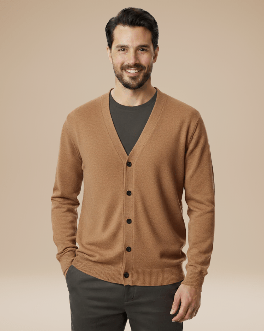 Herbstlicher V-Ausschnitt Cashmere-Cardigan für Herren mit Knopfleiste