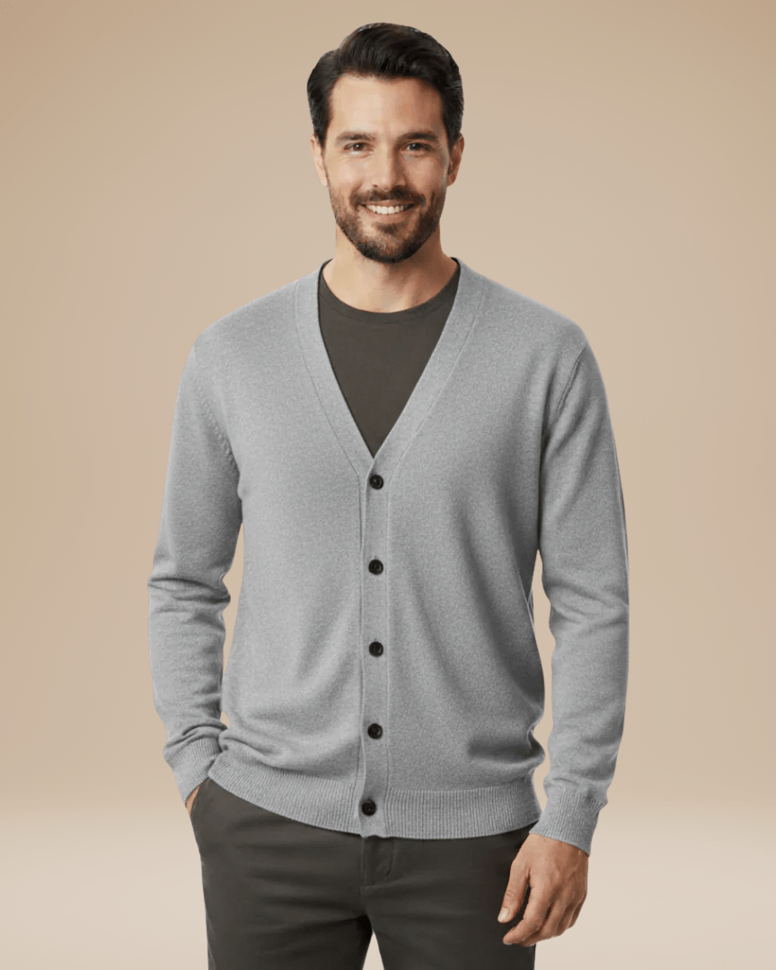 Herbstlicher V-Ausschnitt Cashmere-Cardigan für Herren mit Knopfleiste