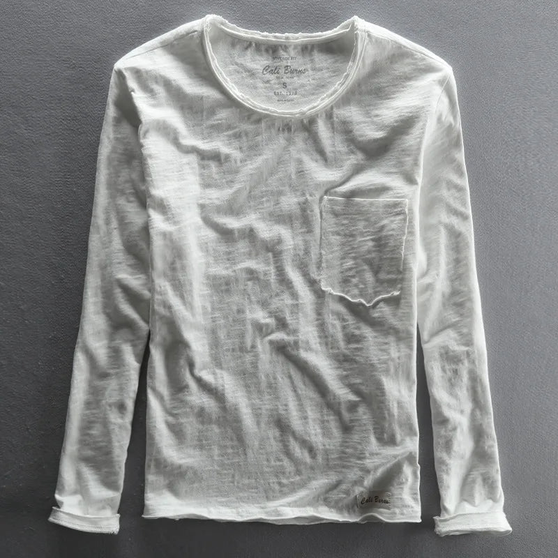 Vintage Stylowa Męska Koszula Bawełniana z Długim Rękawem i Dekoltem O-neck