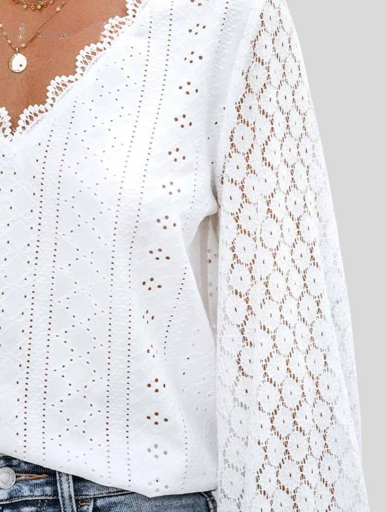 Elegante Bluse mit Spitzen-Details und V-Ausschnitt