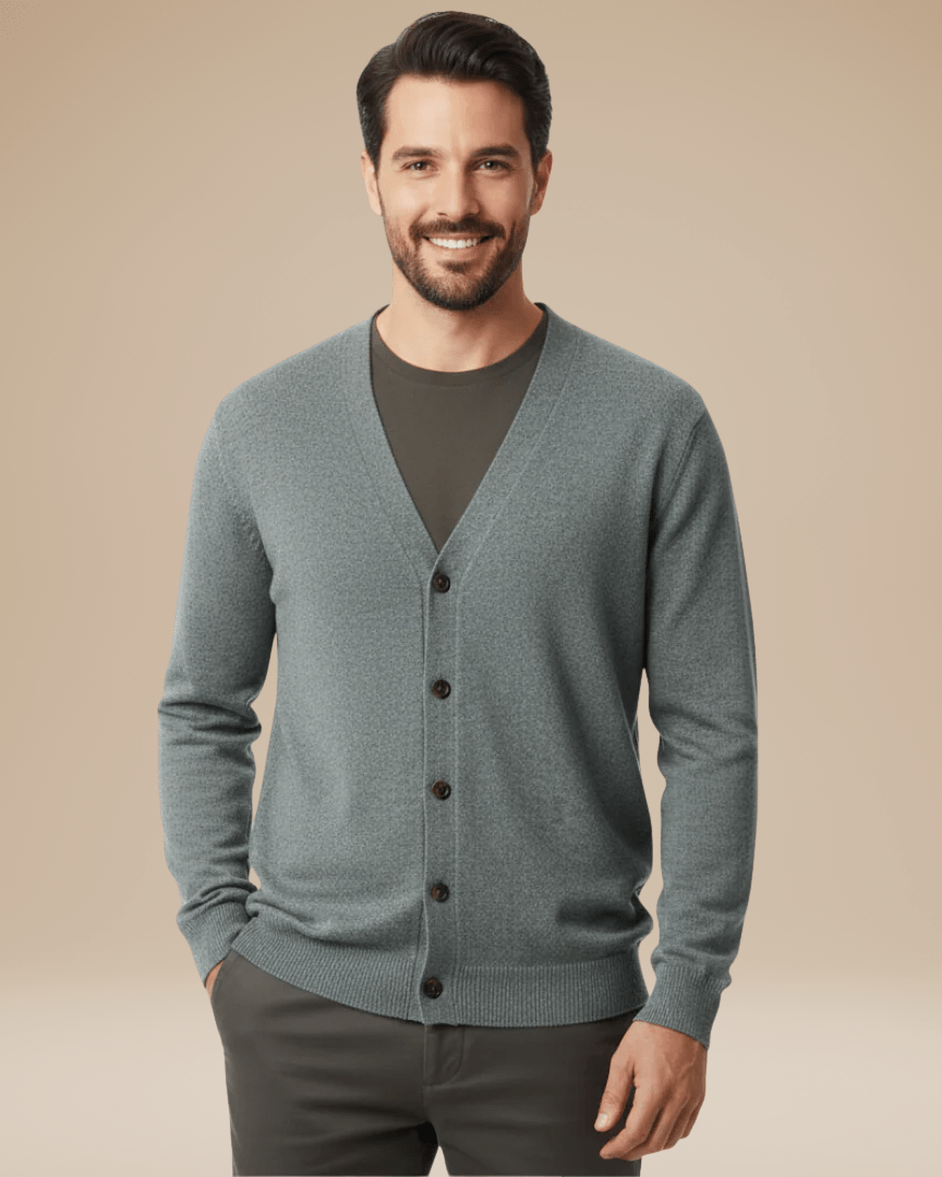 Herbstlicher V-Ausschnitt Cashmere-Cardigan für Herren mit Knopfleiste