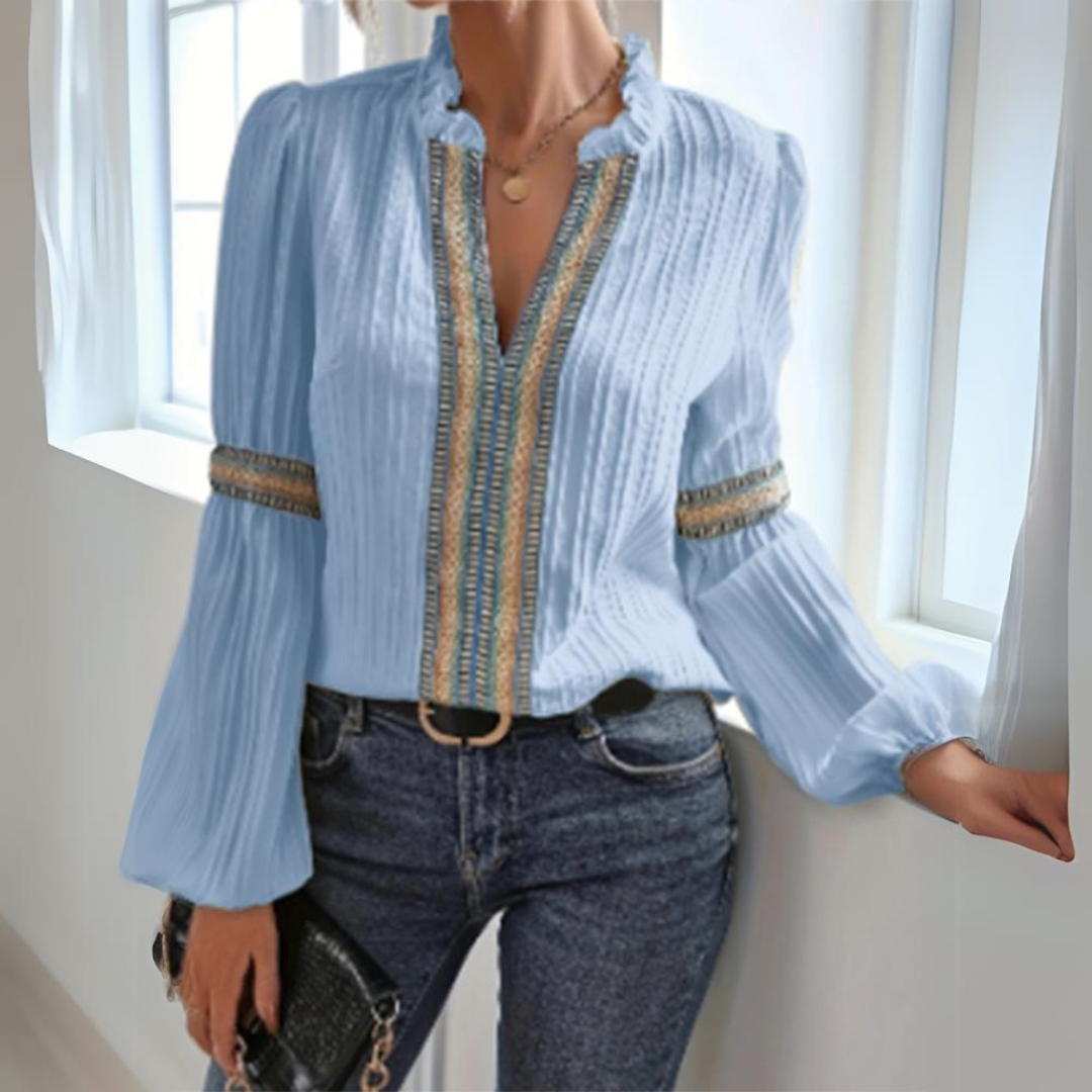 Karolina™ - Chiffon Boho-Bluse mit langen Ärmeln