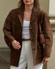 Eleganter Damen-Wildlederblazer – Klassische Vintage-Jacke für Frühling und Herbst