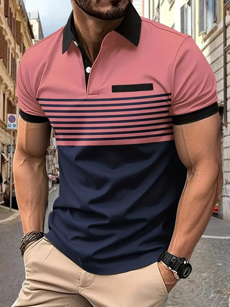 Koszulka polo męska - Slim Fit w paski - Krótki rękaw, casualowa i elegancka