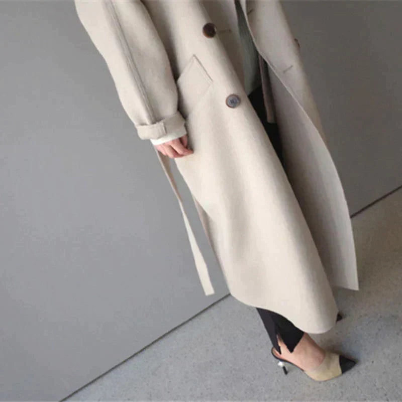 Eleganter langer Wollmantel für Damen im Frühlingsstil