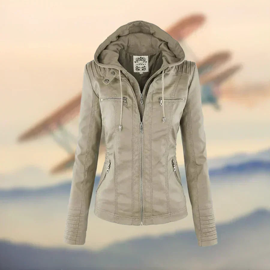 Amélie - Premium Lederjacke mit Kapuze