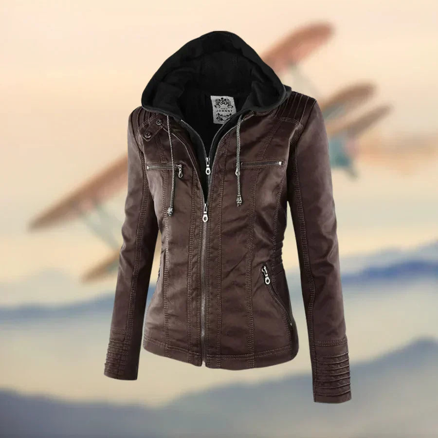 Amélie - Premium Lederjacke mit Kapuze