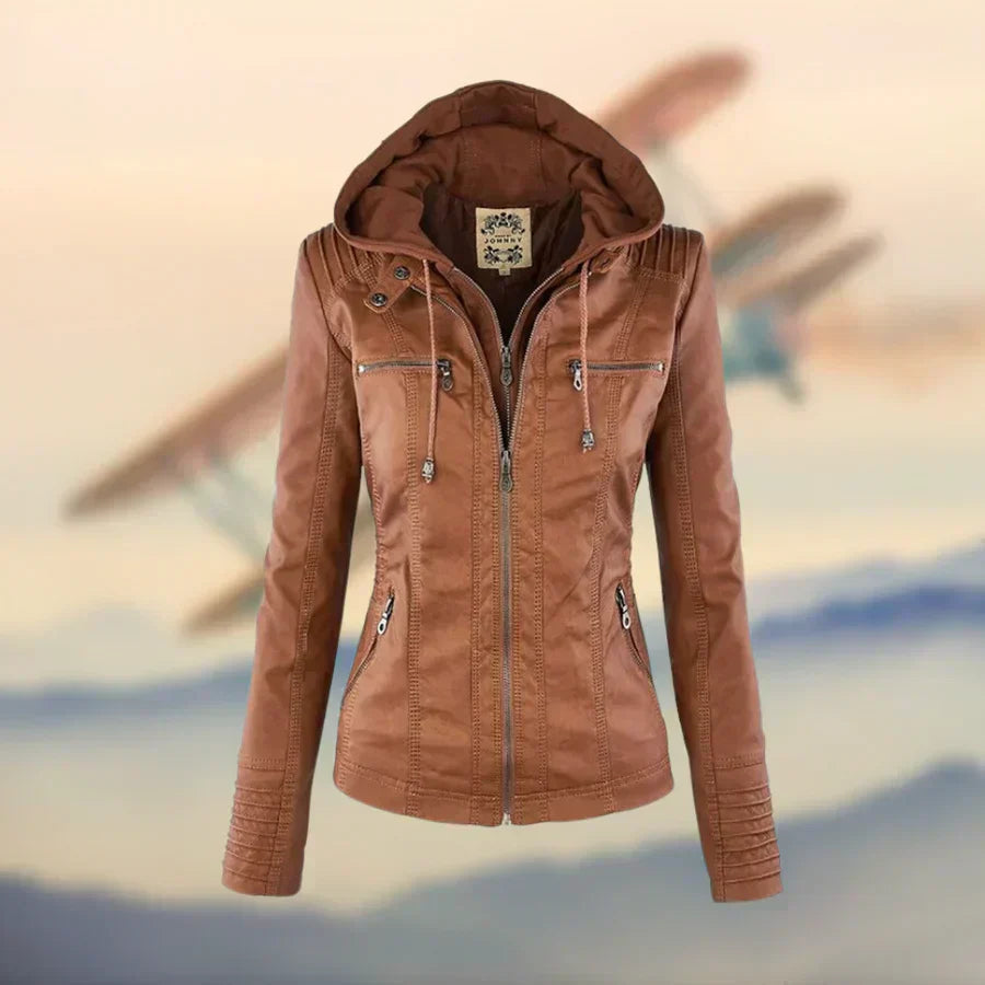 Amélie - Premium Lederjacke mit Kapuze