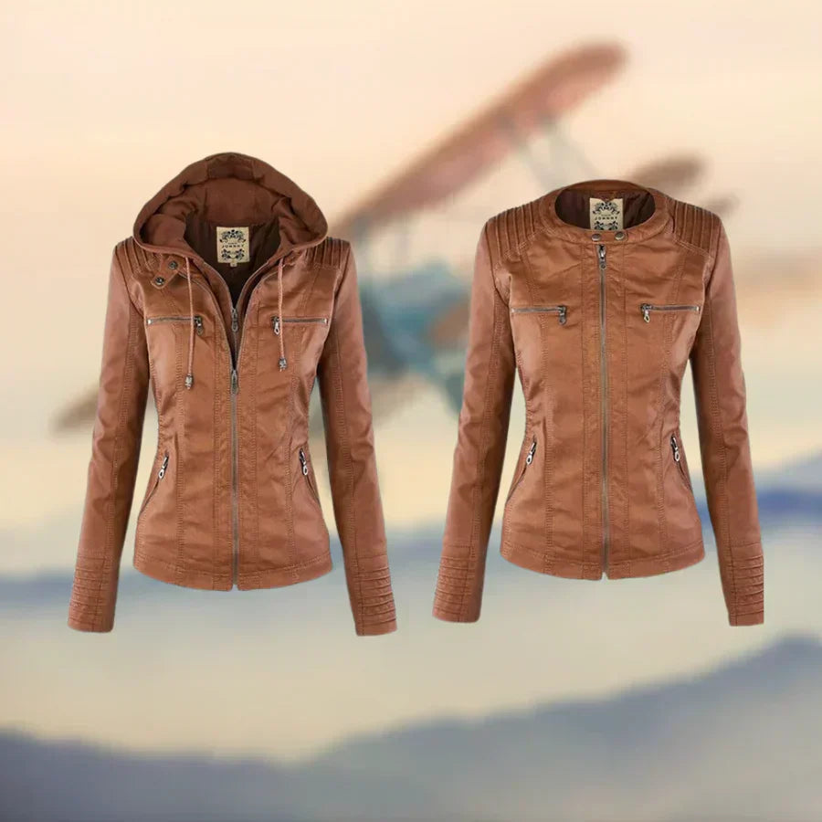 Amélie - Premium Lederjacke mit Kapuze