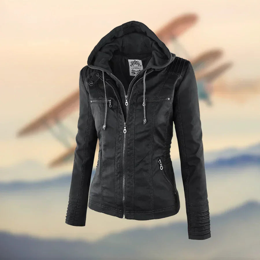 Amélie - Premium Lederjacke mit Kapuze