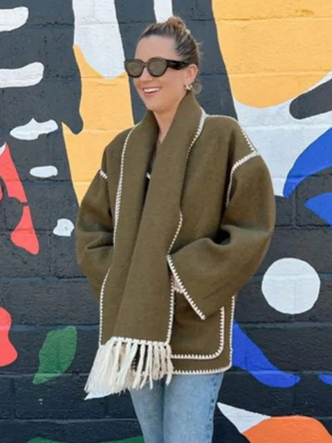 Renata™ - Stilvoller Wollmantel mit Winter-Schal