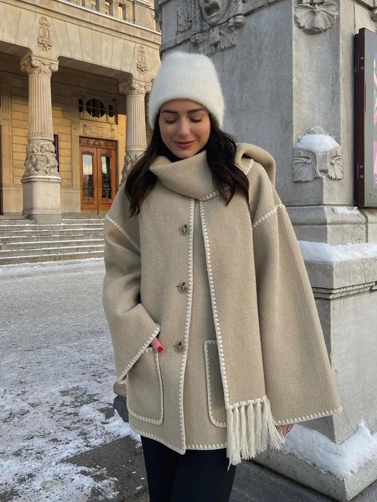 Renata™ - Stilvoller Wollmantel mit Winter-Schal