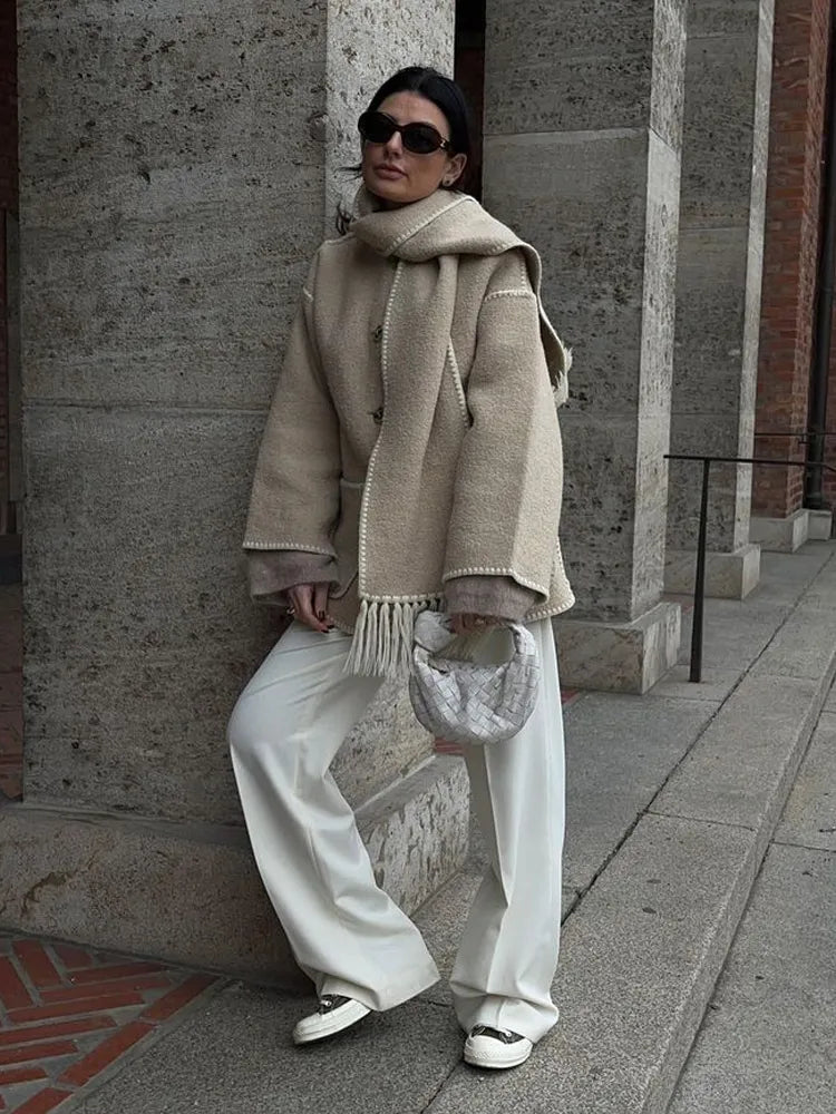 Renata™ - Stilvoller Wollmantel mit Winter-Schal