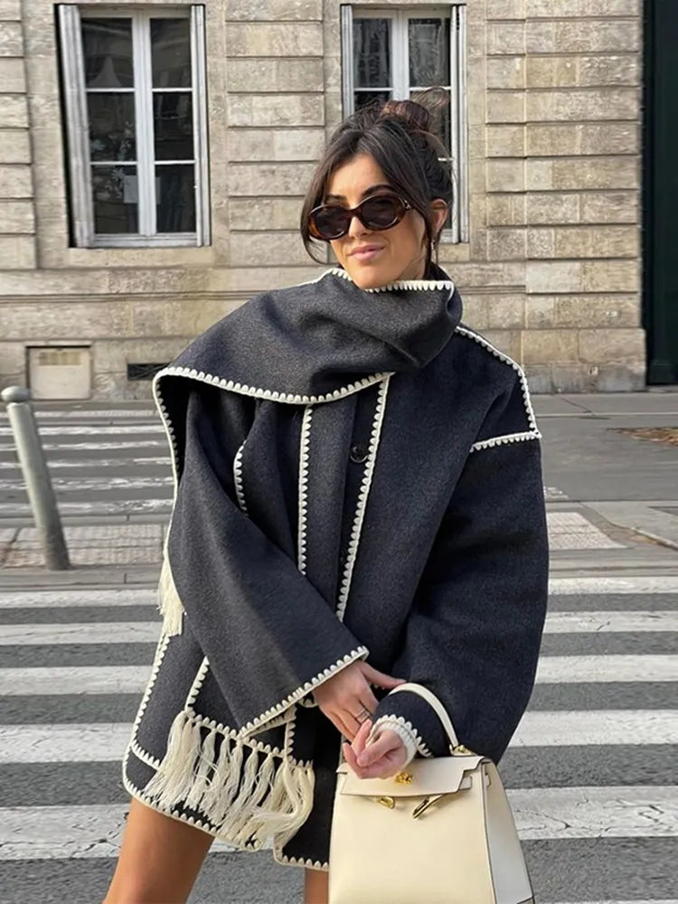 Renata™ - Stilvoller Wollmantel mit Winter-Schal