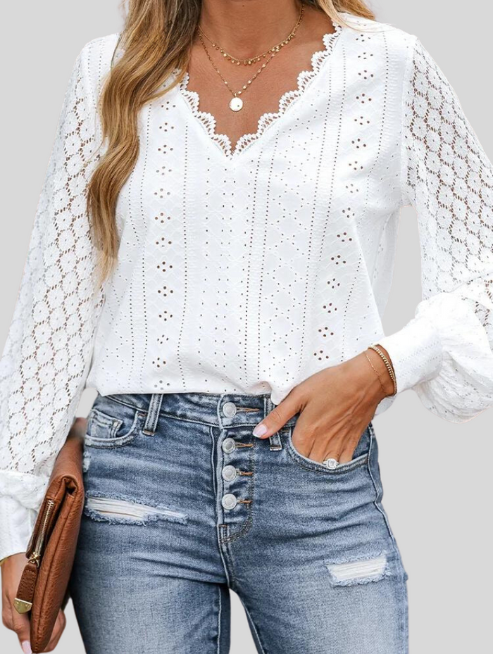 Elegante Bluse mit Spitzen-Details und V-Ausschnitt