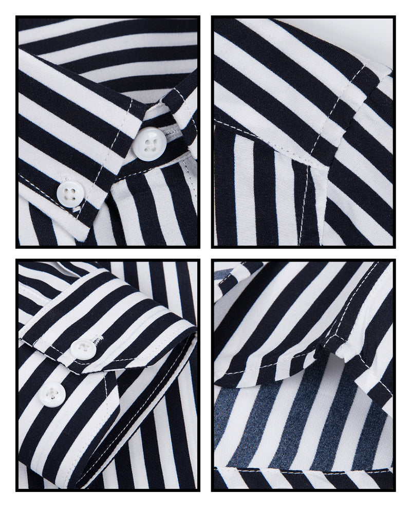 Classic Fit Long Sleeve Striped Business Shirt for Men with Button Cuffs - Perfect for Formal Attire