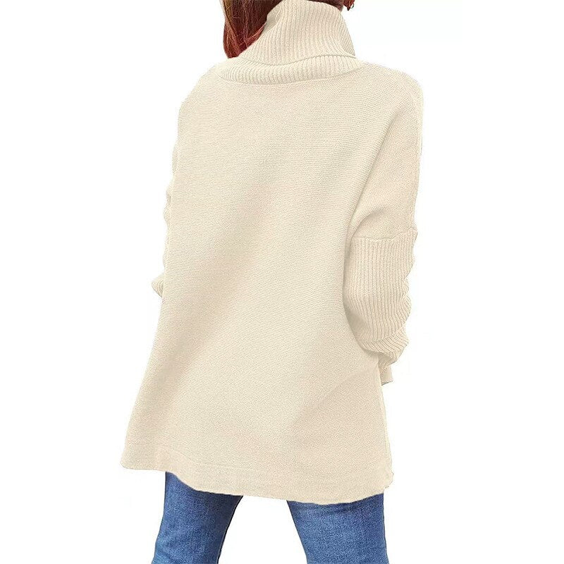 Oversize Damen-Wollpullover mit Rollkragen – Klassisch, warm und lässig für Herbst und Winter