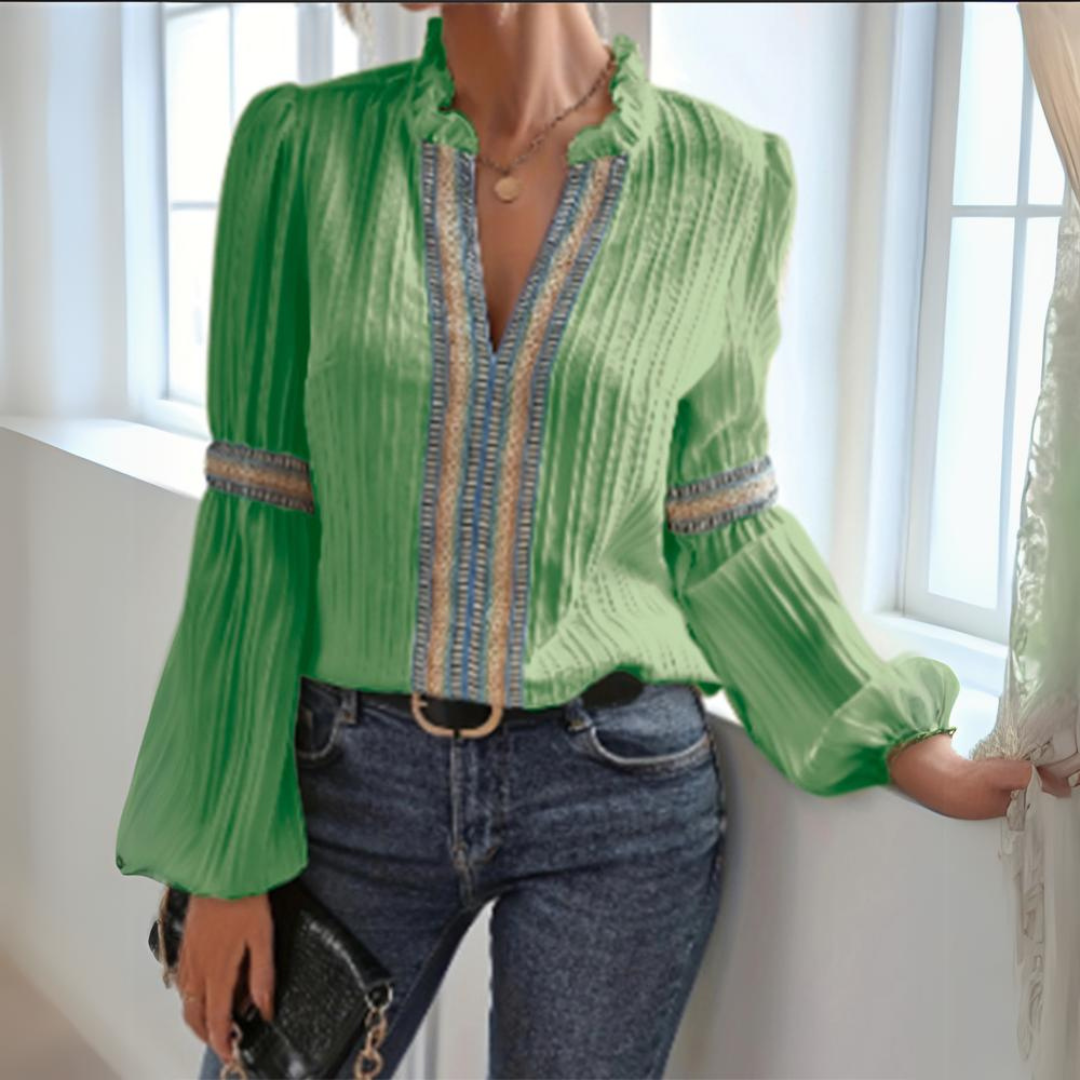 Karolina™ - Chiffon Boho-Bluse mit langen Ärmeln