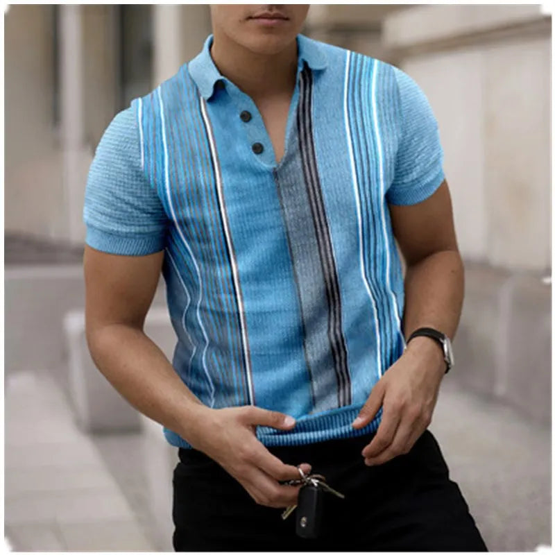 Męska koszulka polo - Slim Fit, Krótki rękaw, Pionowe paski, Klasyczny kołnierzyk