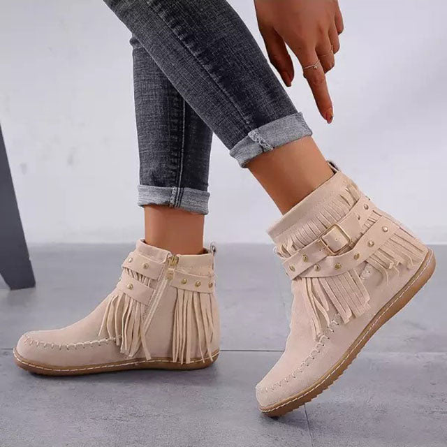 Jelaa - Charmante warme Retro-Stiefel mit modischen Fransen
