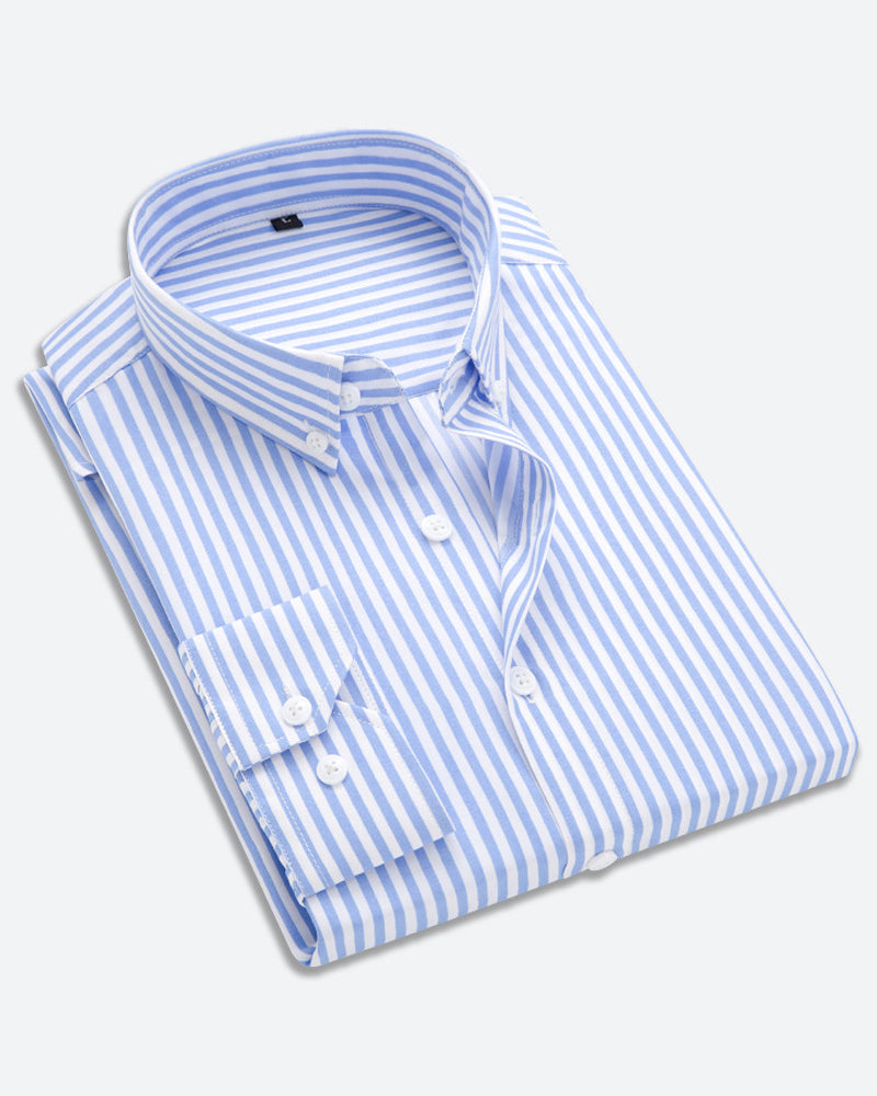 Classic Fit Long Sleeve Striped Business Shirt for Men with Button Cuffs - Perfect for Formal Attire