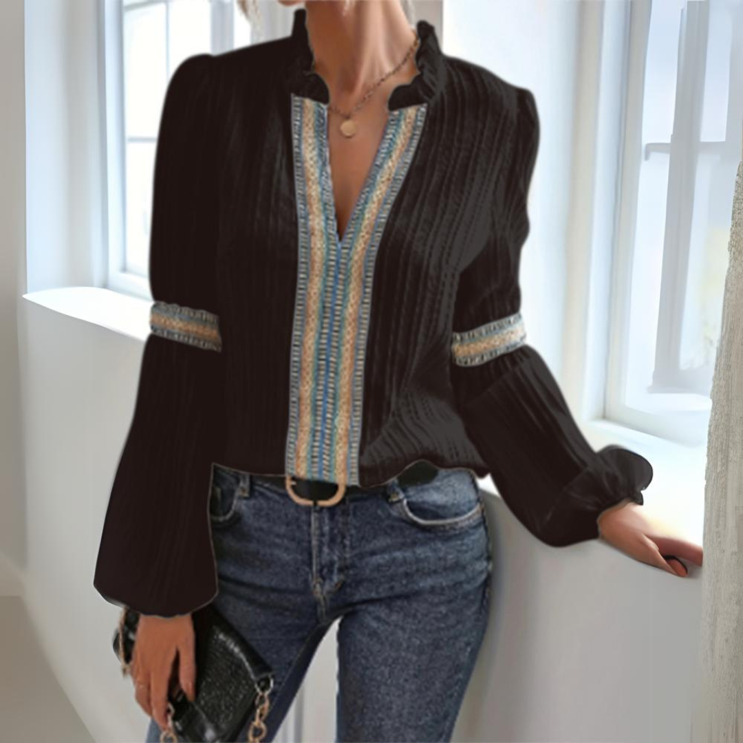 Karolina™ - Chiffon Boho-Bluse mit langen Ärmeln