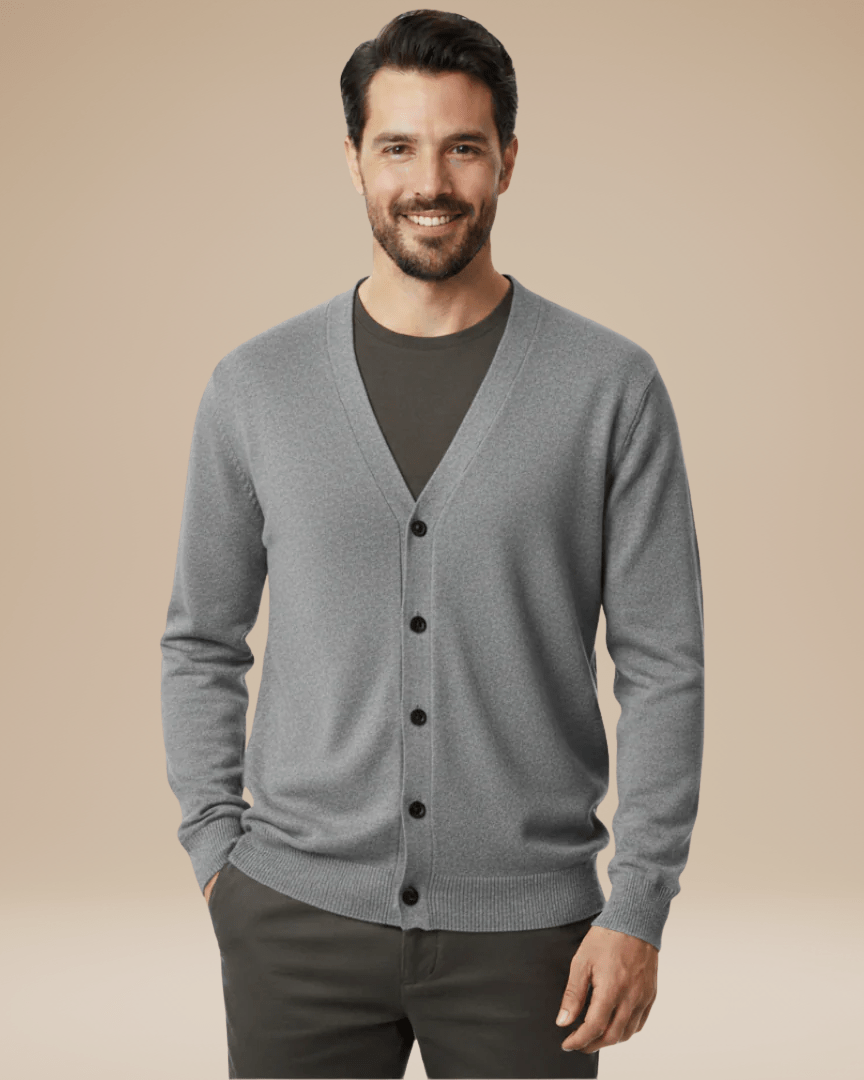 Herbstlicher V-Ausschnitt Cashmere-Cardigan für Herren mit Knopfleiste