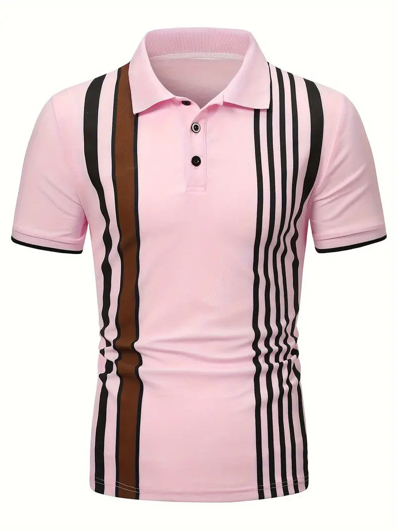 Męska koszulka polo - Slim Fit, Krótki rękaw, Pionowe paski, Klasyczny kołnierzyk
