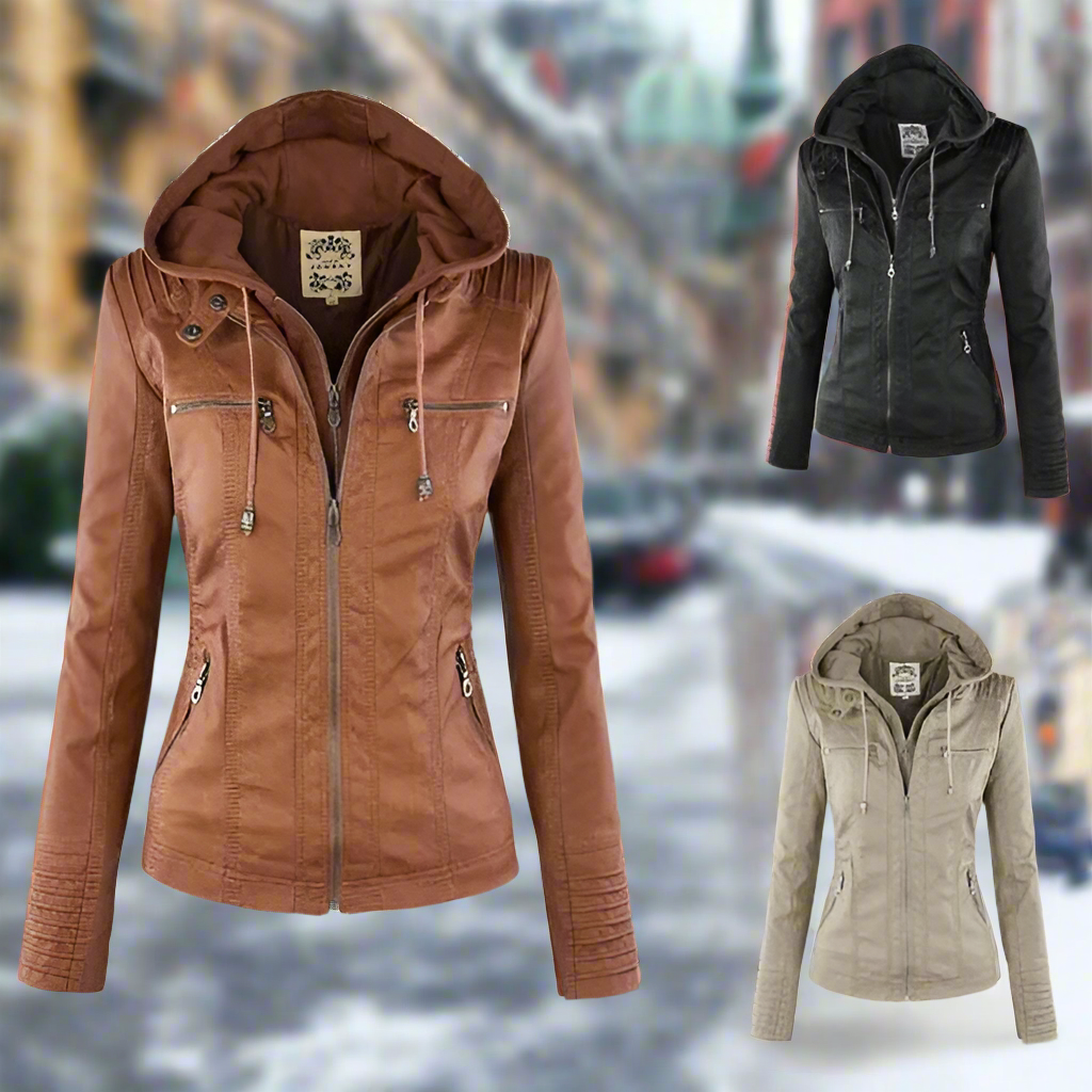Amélie - Premium Lederjacke mit Kapuze