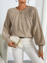Damen Strickpullover – Eleganter Zopfmuster Pullover mit Rundhals
