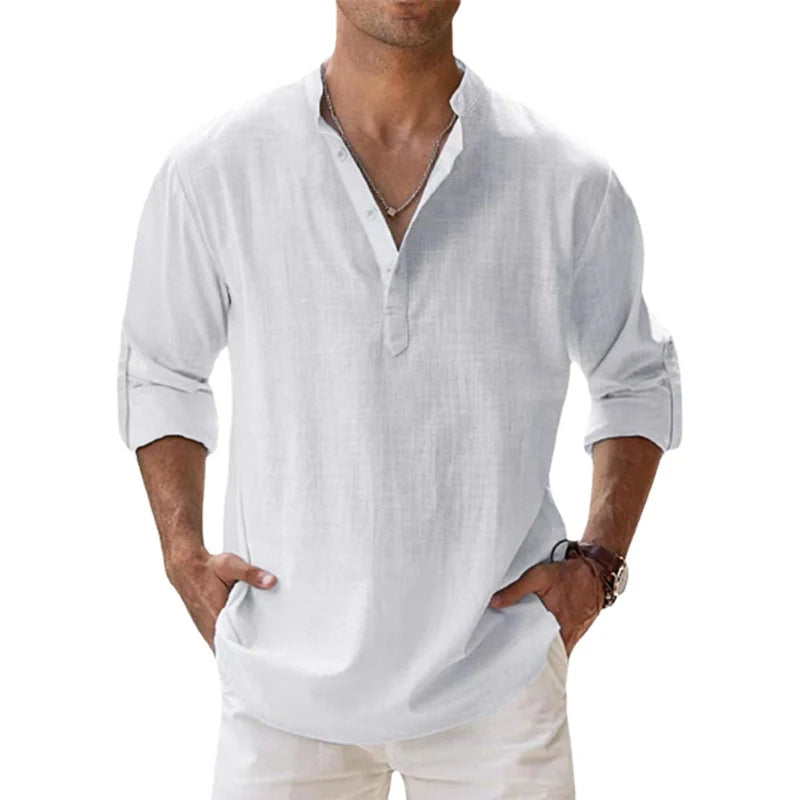 Chic Long-Sleeve Linen Shirt for Men – Effortlessly Stylish and Refreshing