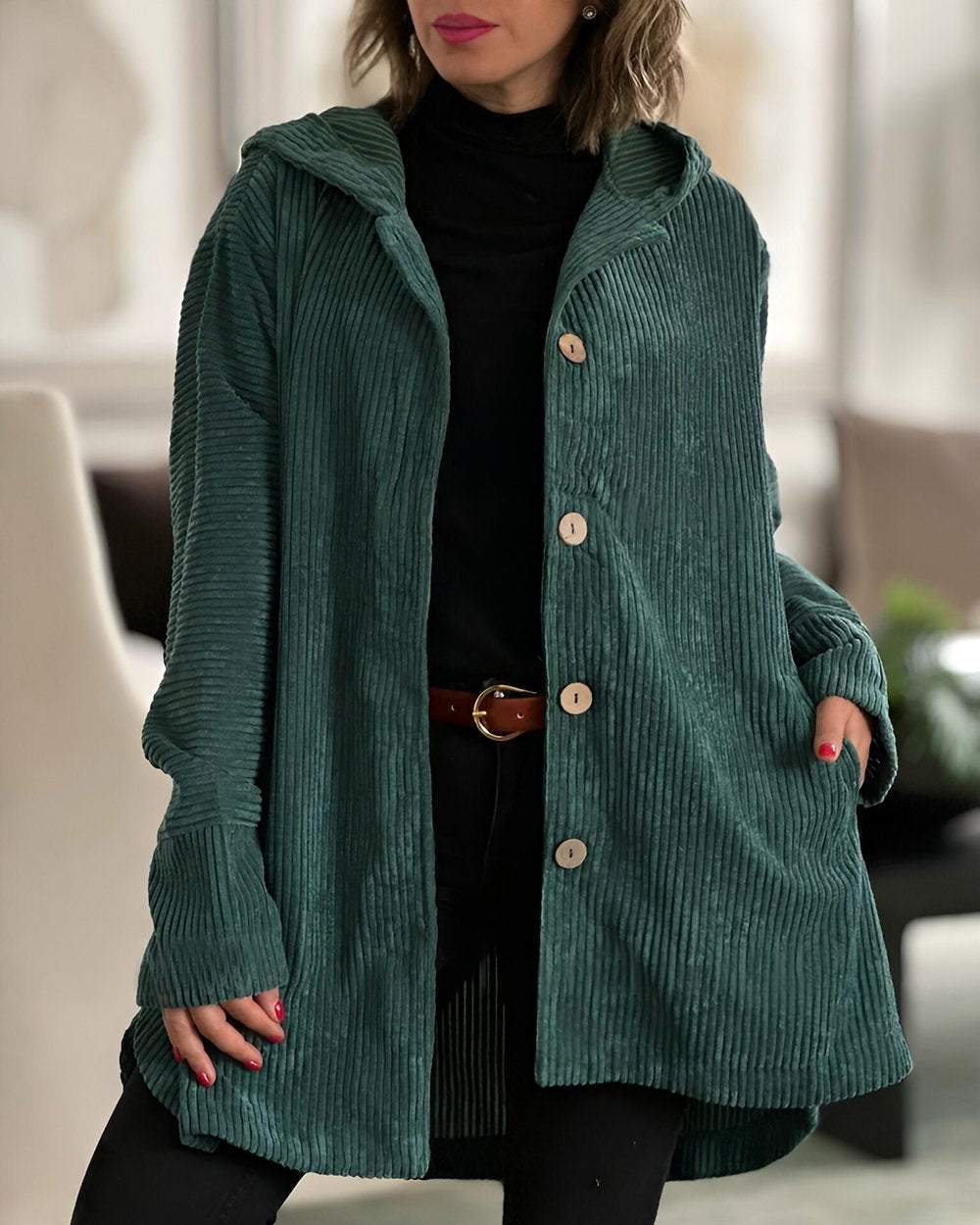 Elegante, leichte oversized Damen-Wolljacke für den Frühling